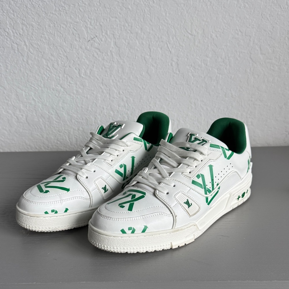 Louis Vuitton White and Green Sneakers